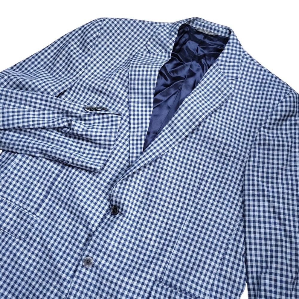 Jack Victor Sport Coat Blazer 46L Gibson SPJ Blue Gingham 2 Button Wool Blend